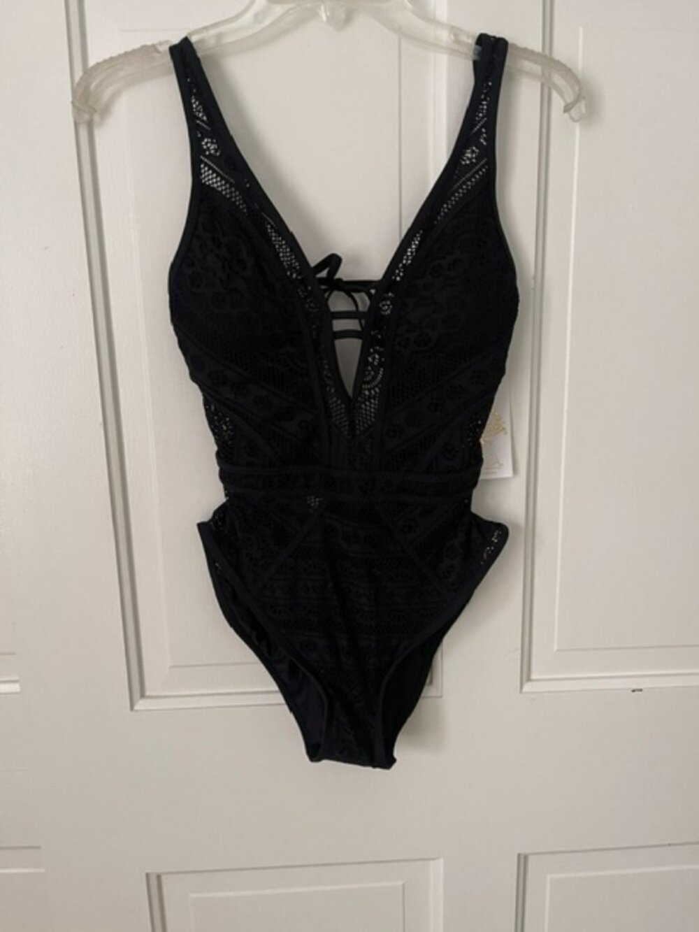 black lace one piece bathing suit